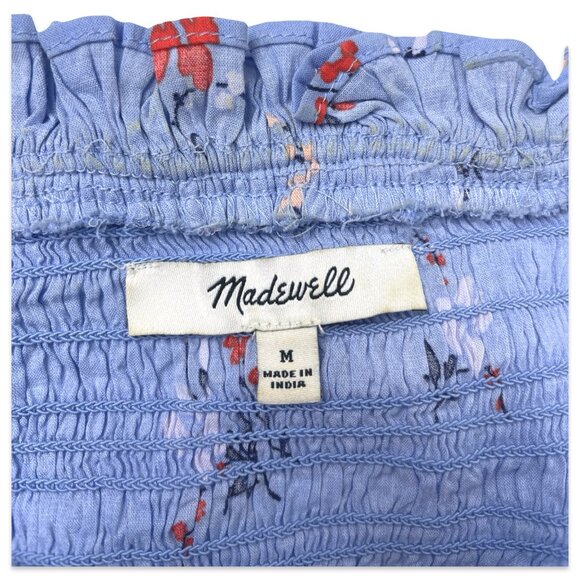 Madewell Blue Smocked Floral Peplum Top Size M - Picture 6 of 13